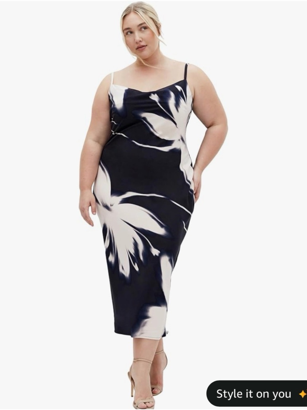 City Chic Navy & White Floral Midi Slip Dress - Picture 2 of 4